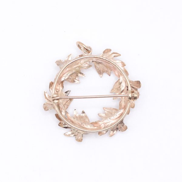 Vintage Cultured Pearl & Leaf Wreath Brooch/Pendant - Image 2