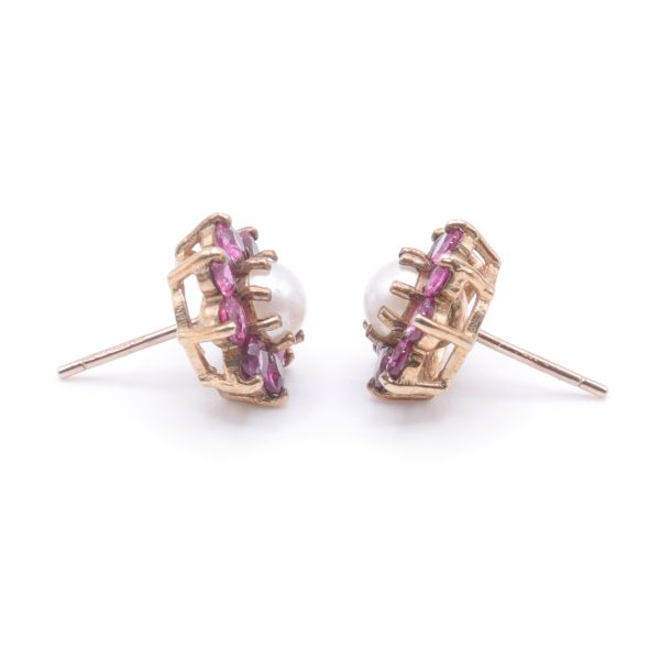 Ruby & Cultured Pearl Cluster Earrings - Image 3